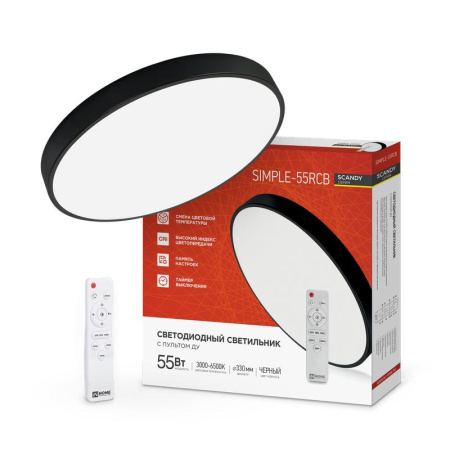 Светильник светодиодный SCANDY SIMPLE-55RCB 55Вт 230В 3000-6500К 4400лм 330х50мм с пультом ДУ черн.  4690612047089