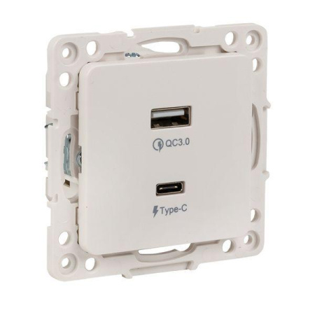 Розетка USB 2-м Стокгольм тип A+C механизм бел. PROxima  EYR-2USB-type-C