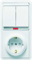 Блок БКВР-210 Бэлла (2-кл. выкл. с подсветкой + розетка с заземл. защ. шторки) бел. Кунцево 5837
