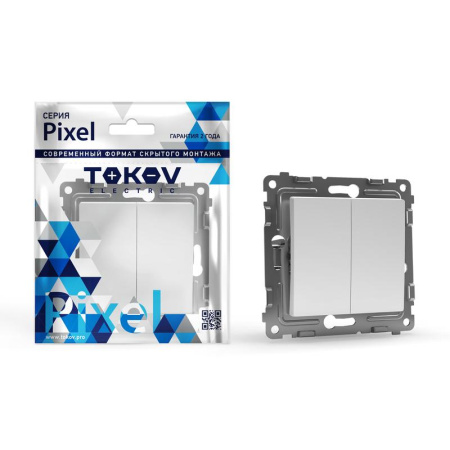 Переключатель проходной 2-кл. СП Pixel 10А IP20 механизм бел.  TKE-PX-P2-C01