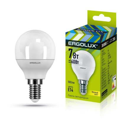 Лампа светодиодная LED-G45-7W-E14-3000K 172-265В "Шар"  12142