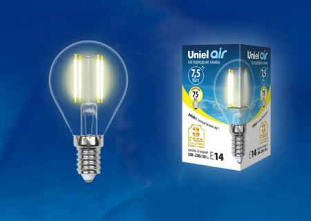 Лампа светодиодная LED-G45-7.5Вт/WW/E14/CL GLA01TR прозр.  UL-00003250
