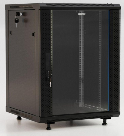 Шкаф настенный TWB-FC-1866-GP-RAL9004 19дюйм. 18U 908х600х600мм стекл. дверь с перфорацией по бокам ручка с замком с возмож. установки на ножки черн. (разобранный)  395560