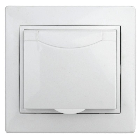 Розетка 1-м СП Plano 1-203-01 16А IP20 250В 2P+E Schuko защ. крышка бел.  Б0053889