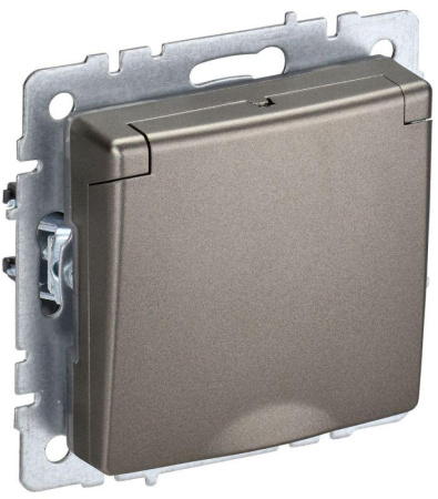 Розетка BRITE РСбш10-3-44-БрШ 16А IP44 с заземл. защ. шторки с крышкой механизм шампань  BR-R16-16-44-K37