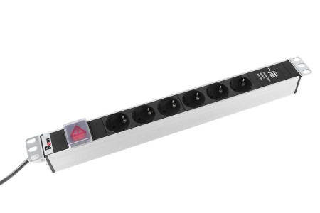 Блок розеток -16 с выкл и USB-портом 6 Schuko 16А алюм. 19дюйм шнур 3м R-16-6S-V-U-440-3  1893557