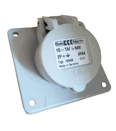 Розетка встраиваемая 16А 2P+E 6ч 230В IP67 наклонная 85х85  12643