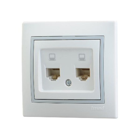 Розетка компьютерная 2-м СП Mira RJ45 16А IP20 с сер. вставкой бел.  701-0215-141
