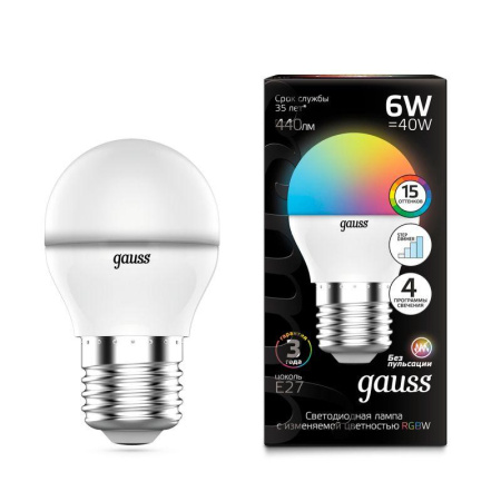 Лампа светодиодная Black 6Вт G45 шар RGBW E27 диммир.  105102406