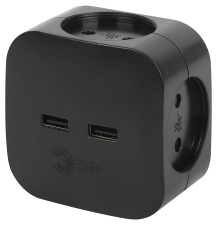 Разветвитель электрический SP-4-USB-B на 4 розетки 220В+ 2xUSB 2400мА без заземл 10А черн.  Б0049536