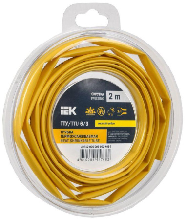 Трубка термоусадочная ТТУ нг-LS 6/3 желт. (уп.2м)  UDR12-006-003-002-K05-T