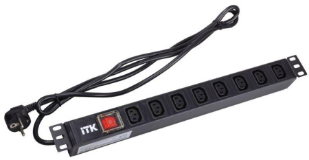 Блок розеток 8 мест PDU (немец. станд) 19дюймов IEC320 C13 PH12-8C131 с LED выкл. алюм. профиль1U шнур 2м вилка DIN49440  PH12-8C131