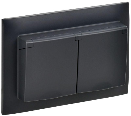 Розетка 2-м SKANDY 16А IP44 с крышкой в сборе SK-R12Bl черн.  SK-R26-16-44-K02-F
