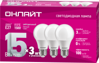 Лампа светодиодная 90 607 OLL-A60-15-230-4K-E27-PACK3  90607