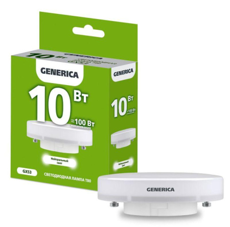 Лампа светодиодная T80 10Вт таблетка 4000К GX53 230В  LL-T80-10-230-40-GX53-G
