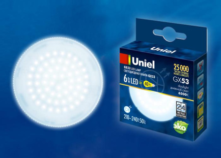 Лампа светодиодная LED-GX53-6W/6500K/GX53/FR PLZ01WH 6Вт матовая 6500К холод. бел. GX53 (упак. картон)  UL-00005311