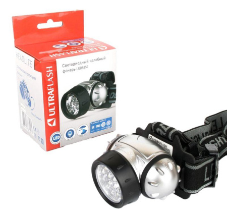 Фонарь налобный LED 5352 14LED 4 режима 3хR03 металлик  10261