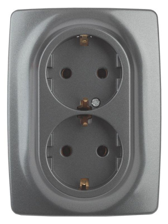 Розетка 2-м СП 12 12-2106-12 16А IP20 16AX 250В 2х2P+E Schuko графит  Б0031234