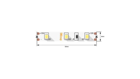Лента светодиодная стандарт 2835 60LED/м 4.8Вт/м тепл. бел. 12В IP20 со скотчем 3М (уп.5м)  00-00007259