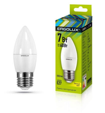 Лампа светодиодная LED-C35-7W-E27-3K Свеча 7Вт E27 3000К 172-265В  13297