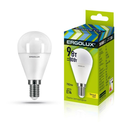 Лампа светодиодная LED-G45-9W-E14-3К Шар 9Вт E14 3000К 172-265В  13173
