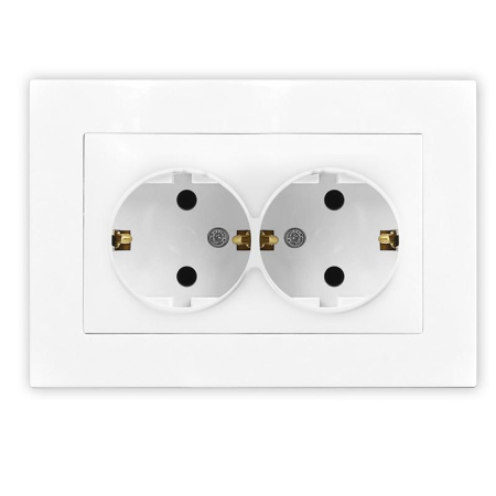 Розетка 2-м СП Афина 16А IP20 с заземл. в сборе бел.  A0128