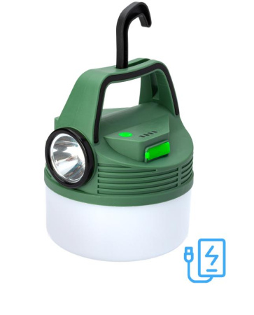 Фонарь аккумуляторный кемпинговый походный 16Вт SMD LED+3Вт LED Li-ion 18650 2400мА.ч Power-bank корпус ABS-пластик индикатор уровня заряда USB-шнур складной крючок для подвешивания матов. рассеив.  KOC616Lit