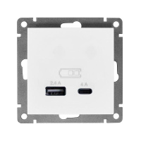 Розетка 2-м USB СП Афина 5В тип А(2.4А)+С(4А) механизм бел.  А0059