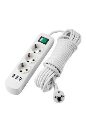 Удлинитель 3х5м с заземл. Letitia USB с выкл.  721-0305-302U