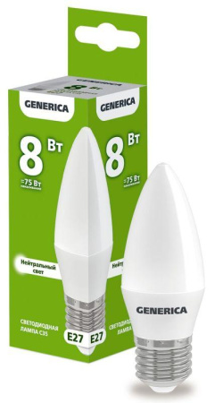 Лампа светодиодная C35 8Вт свеча 4000К E27 230В  LL-C35-08-230-40-E27-G
