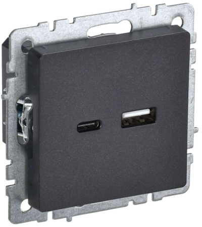 Розетка BRITE USB A+C 18Вт РЮ11-1-БрЧ механизм черн.  BR-U22-018-K02