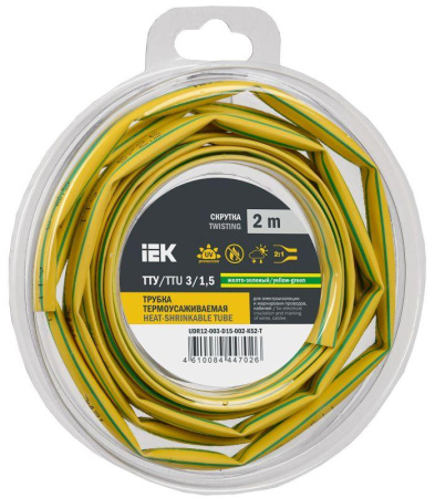 Трубка термоусадочная ТТУ нг-LS 3/1.5 желт./зел. (уп.2м)  UDR12-003-D15-002-K52-T