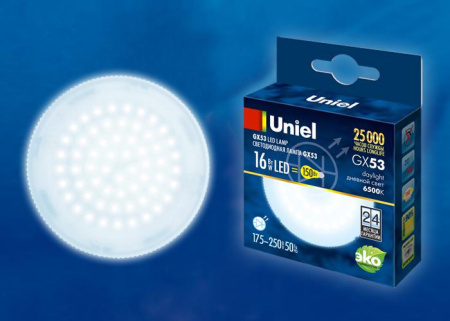 Лампа светодиодная LED-GX53-16W/6500K/GX53/FR PLZ01WH 16Вт матовая 6500К холод. бел. GX53 (упак. картон)  UL-00005315