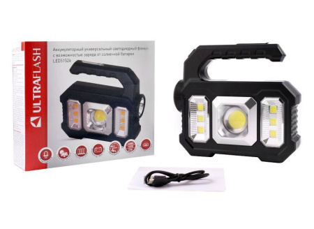 Фонарь аккумуляторный LED51526 4В 1LED+COB+6xSMD 3Вт 4 реж. Micro USB черн. (бокс)  15194