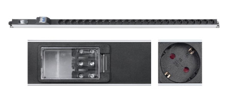 Блок розеток для 19дюйм шкафов PDU-32-24S-B-T вертик. 24 розетки Schuko 32А автомат защиты алюм. корпус клем. колодка  9544c