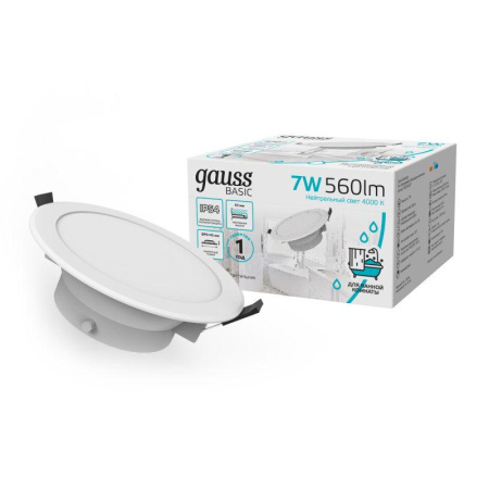 Светильник светодиодный Basic Downlight 7Вт 4000К IP54 560лм 185-250В 95х45 круг бел.  9033420207
