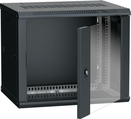 Шкаф 19 дюйм LINEA W 6U 600х450мм настен. стекл. дверь RAL9005  LWR5-06U64-GF
