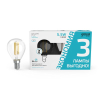 Лампа светодиодная филаментная Basic Filament 5.5Вт шар 4100К Е14 530лм (уп.3шт)  1051126T