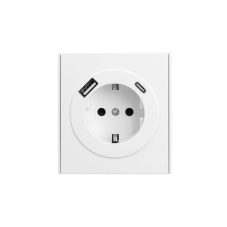 Розетка 1-ая с/з с/у з/ш 16А с USB A+C быстрой зарядки 5В/3А MIELE жемчуж.  KR-78-0704-4