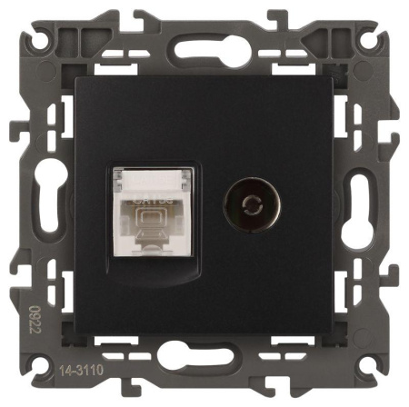 Розетка компьютерная + телевизионная 2-м Elegance 14-3110-05 RJ45 + TV IP20 механизм антрацит  Б0034318