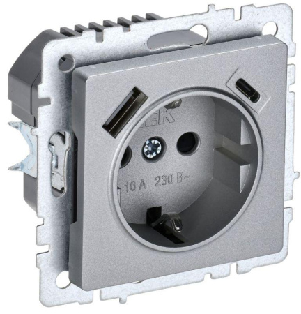 Розетка BRITE РЮш11-1-БрА 16А с USB A+C 18Вт с заземл. защ. шторки механизм алюм.  BR-R14-16-U22-018-K47