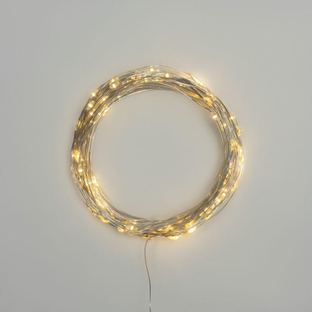 Гирлянда "Роса" 10м 100LED тепл. бел. IP44 с пультом 8 режимов элементы питания 3хAA  303-256