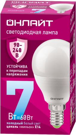 Лампа светодиодная 90 420 OLL-G45-7-230-6.5K-E14-FR (PRO 90-240В)  90420