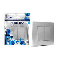 Выключатель 2-кл. СП Pixel 10А IP20 в сборе алюм.  TKE-PX-V2F-C03