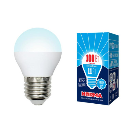 Лампа светодиодная LED-G45-11W/NW/E27/FR/NR Norma 11Вт матовая E27 (упак. картон)  UL-00003834