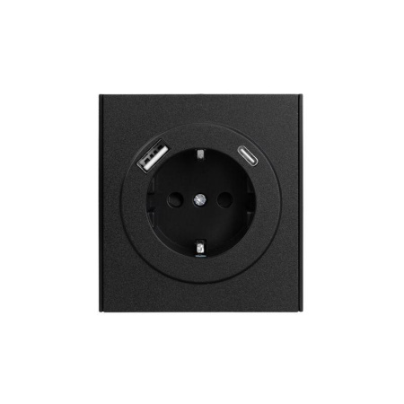 Розетка 1-ая с/з с/у з/ш 16А с USB A+C быстрой зарядки 5В/3А MIELE антрацит  KR-78-0704-5