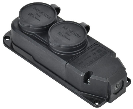 Колодка удлинителя 2-м 16А IP44 с защ. крышкой каучук черн.  ERK20-016-02-44-K02-G