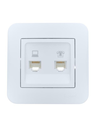 Розетка компьютерная+телефонная 2-м СП ASTI RJ45 + RJ11 в сборе бел.  7081-0202-143
