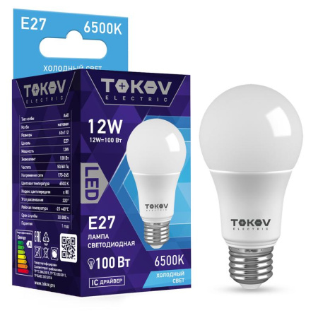 Лампа светодиодная 12Вт А60 6500К Е27 176-264В  TKE-A60-E27-12-6.5K