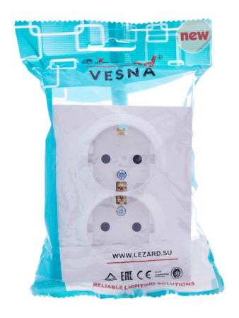 Розетка 2-м СП VESNA с заземл. со шторками ПБТ бел.  742-0200-178B